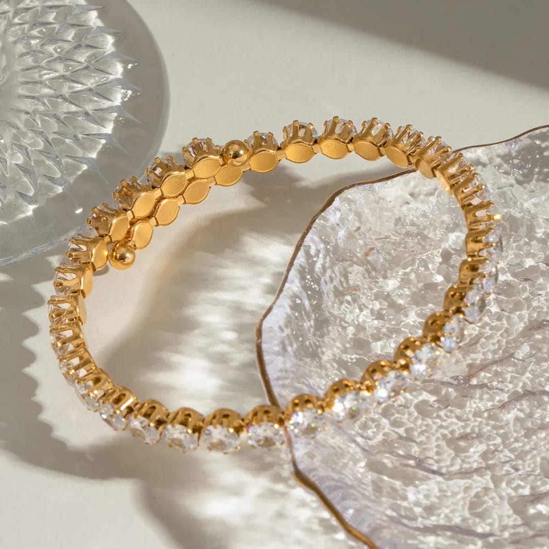 Double Row Crystal Gold Bangle