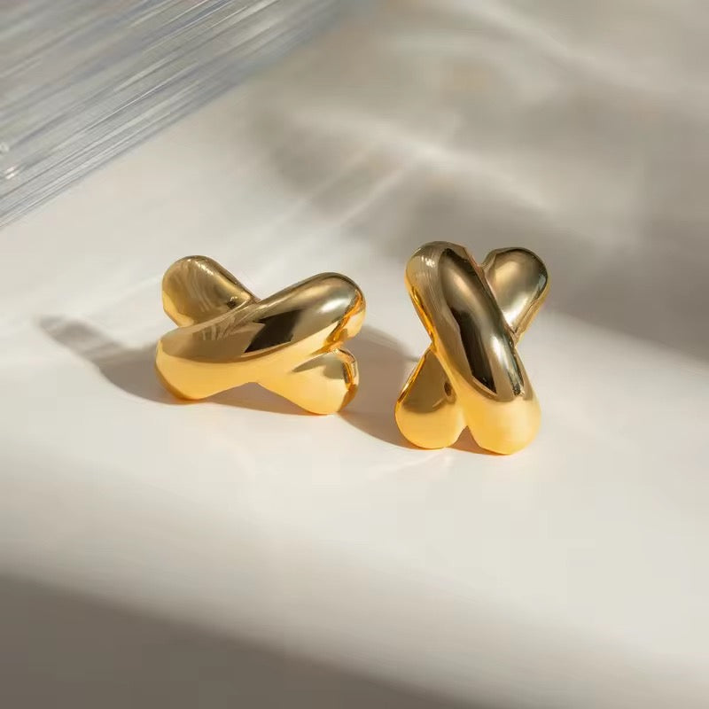 Crossed Gold Stud Earrings