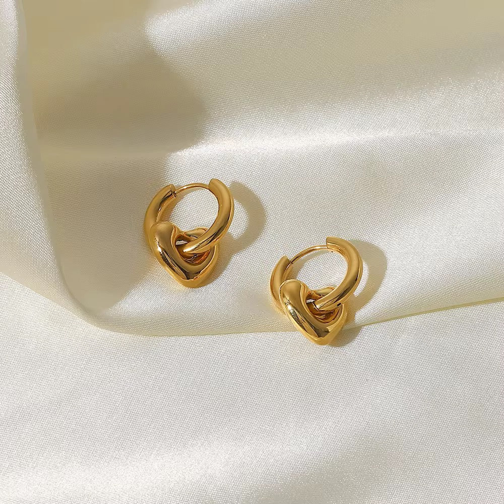Heart Charm Gold Hoops