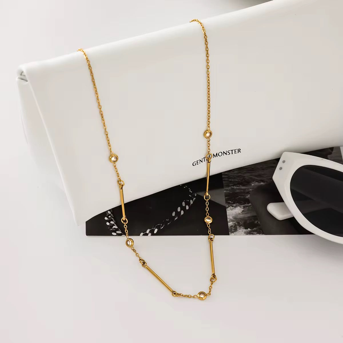 Minimal Bar & Stone Gold Necklace
