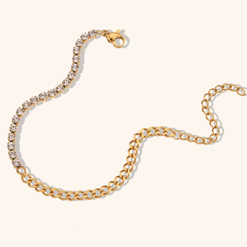 Half Crystal Half Chain Gold Bracelet