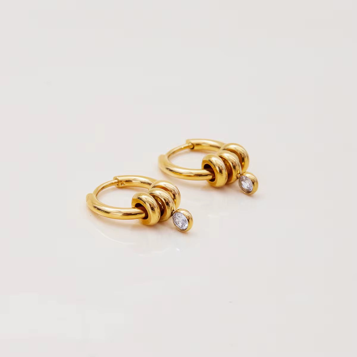 Minimal Gold Hoops with Stone Drop