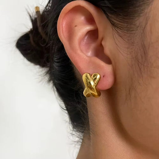 Crossed Gold Stud Earrings