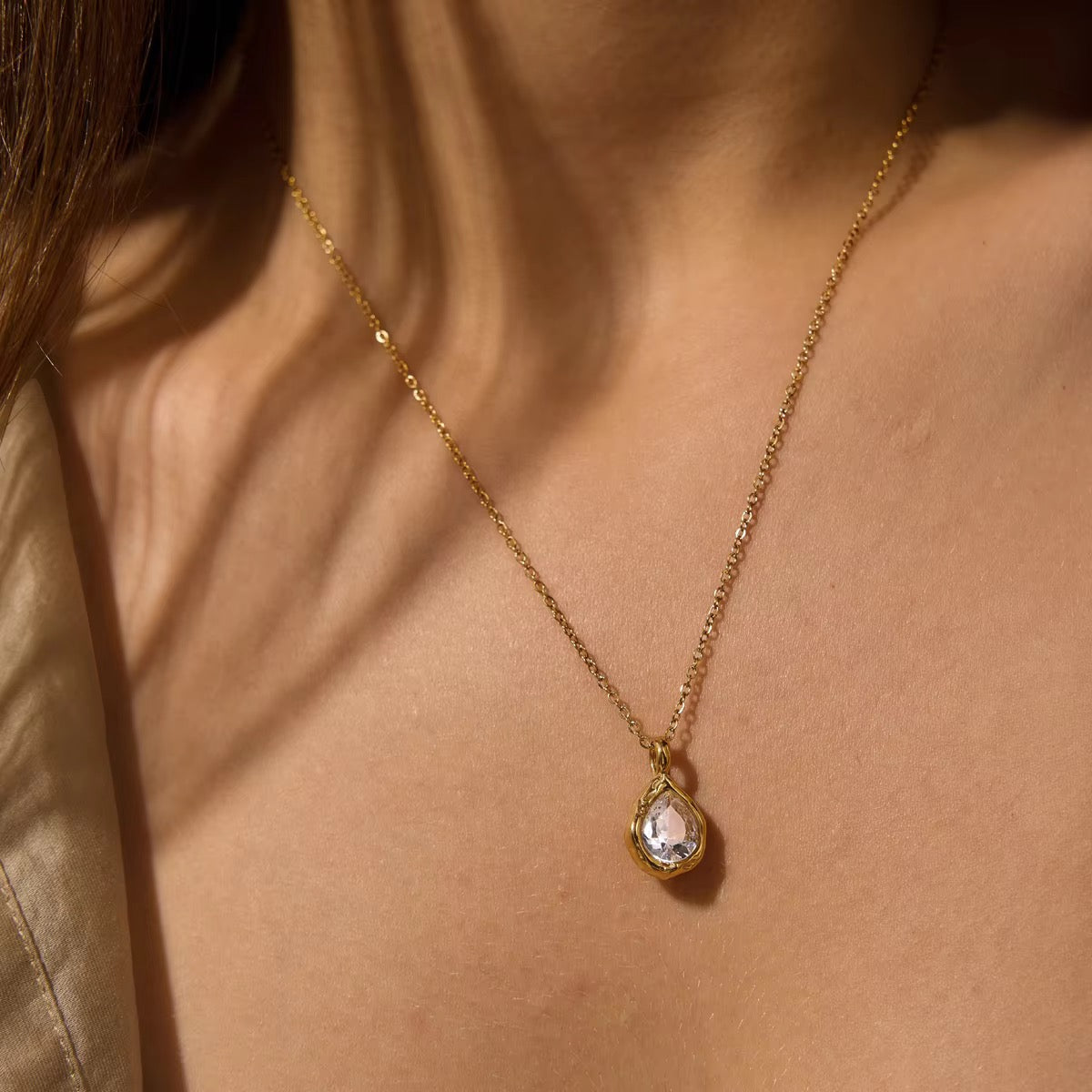 Maren Pear Bezel Solitaire Necklace