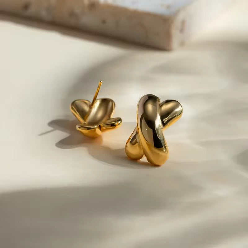 Crossed Gold Stud Earrings