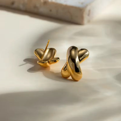 Crossed Gold Stud Earrings