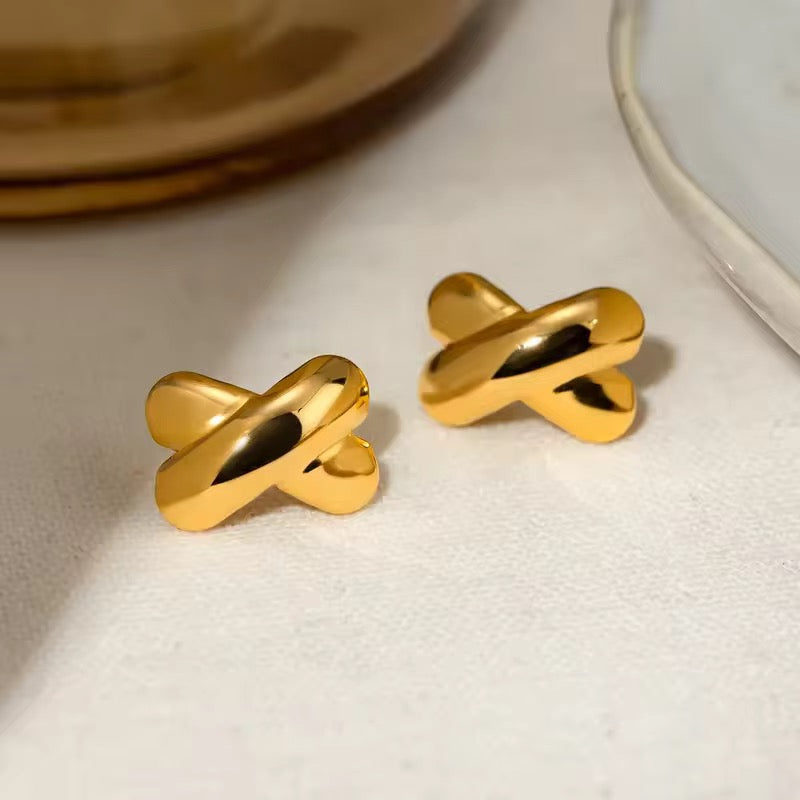 Crossed Gold Stud Earrings
