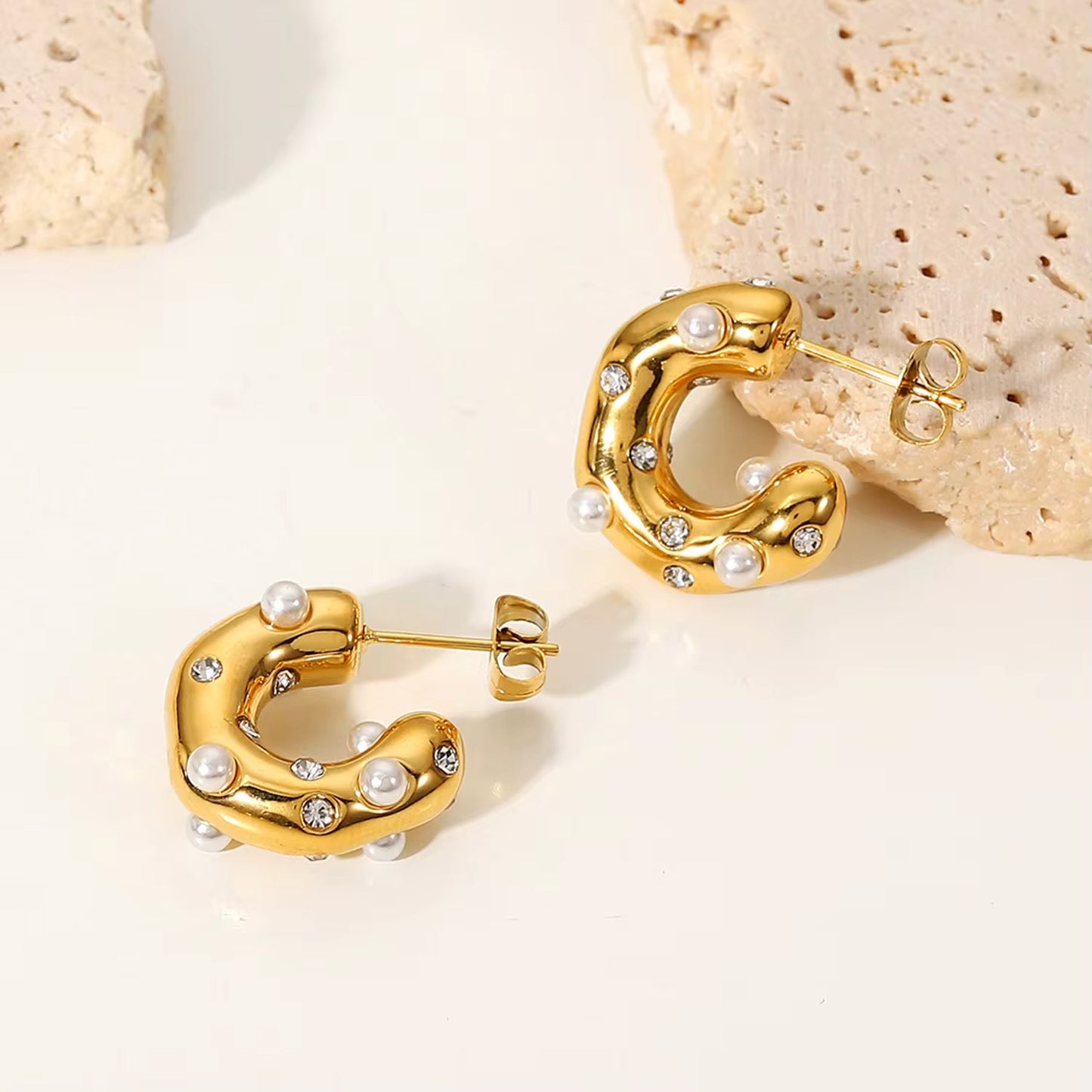 Pearl & Crystal Gold Hoops