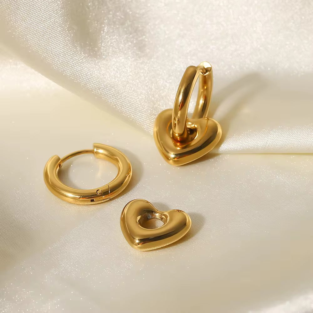 Heart Charm Gold Hoops