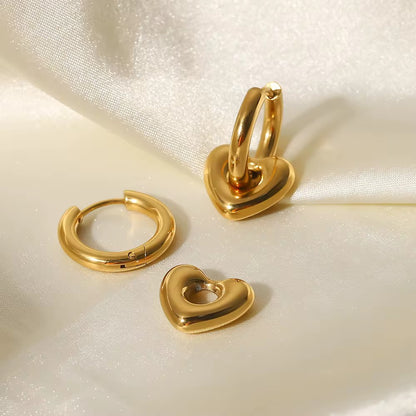 Heart Charm Gold Hoops