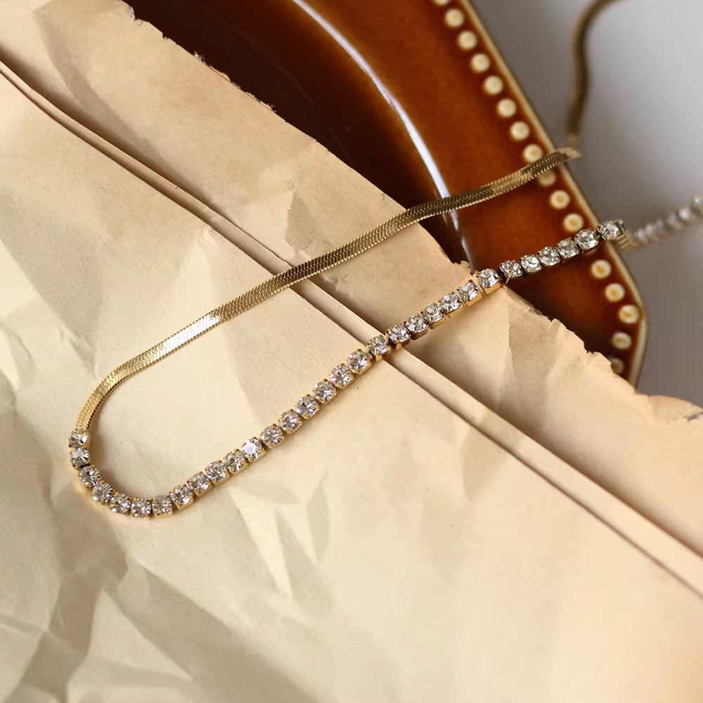 Dual Row Crystal Snake Chain Choker