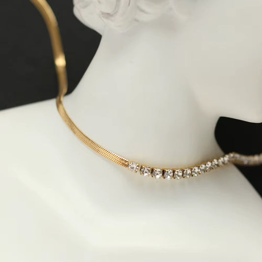 Dual Row Crystal Snake Chain Choker