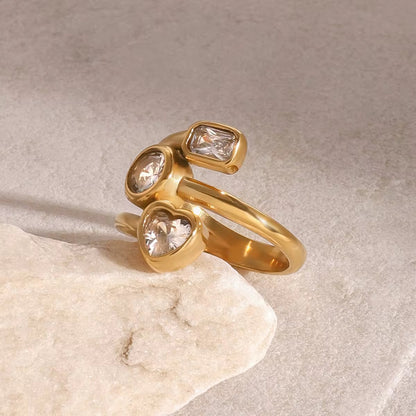 Geometric Triple Stone Gold Ring