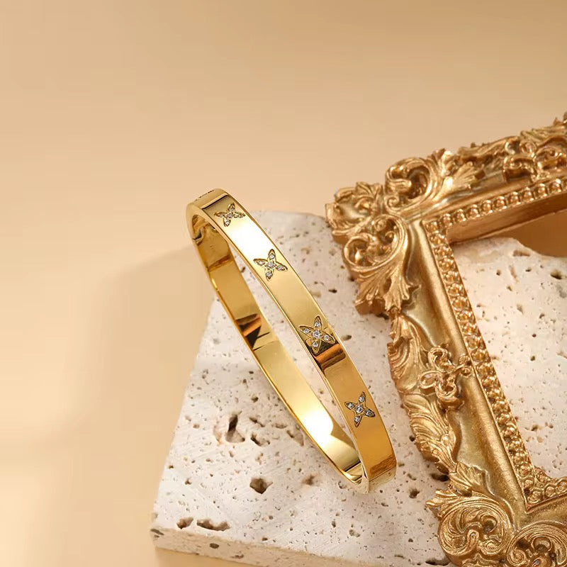 Engraved Crystal Gold Bangle