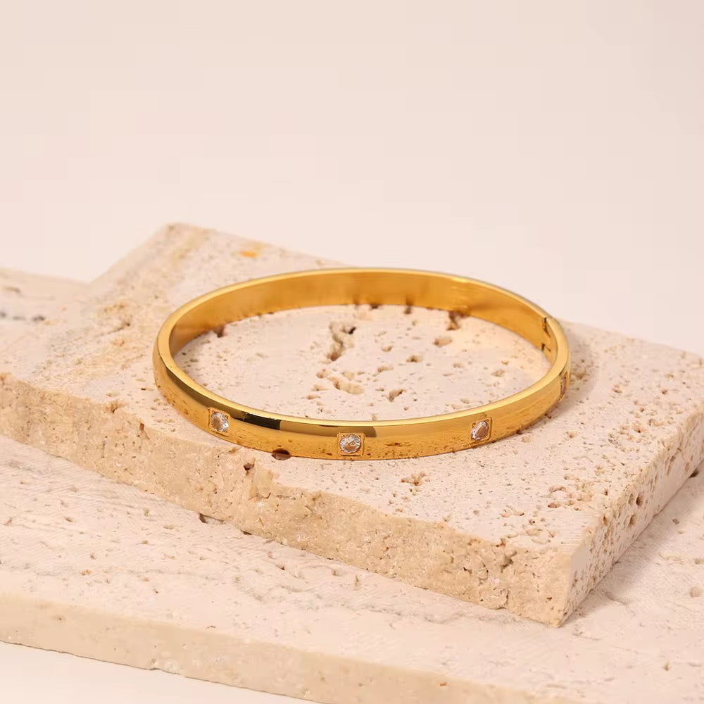 Minimal Crystal-Accent Gold Bangle
