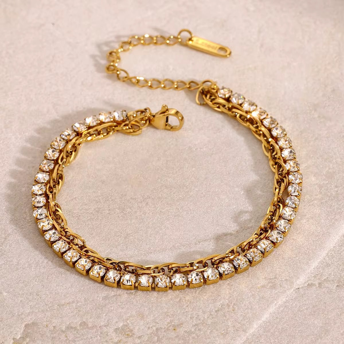 Dual Layer Chain & Crystal Bracelet