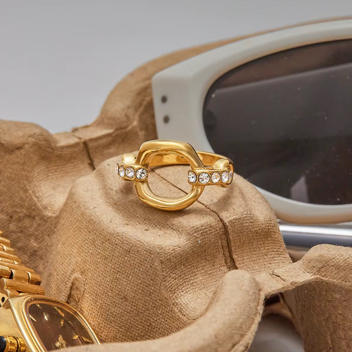 Double Band Crystal Gold Ring