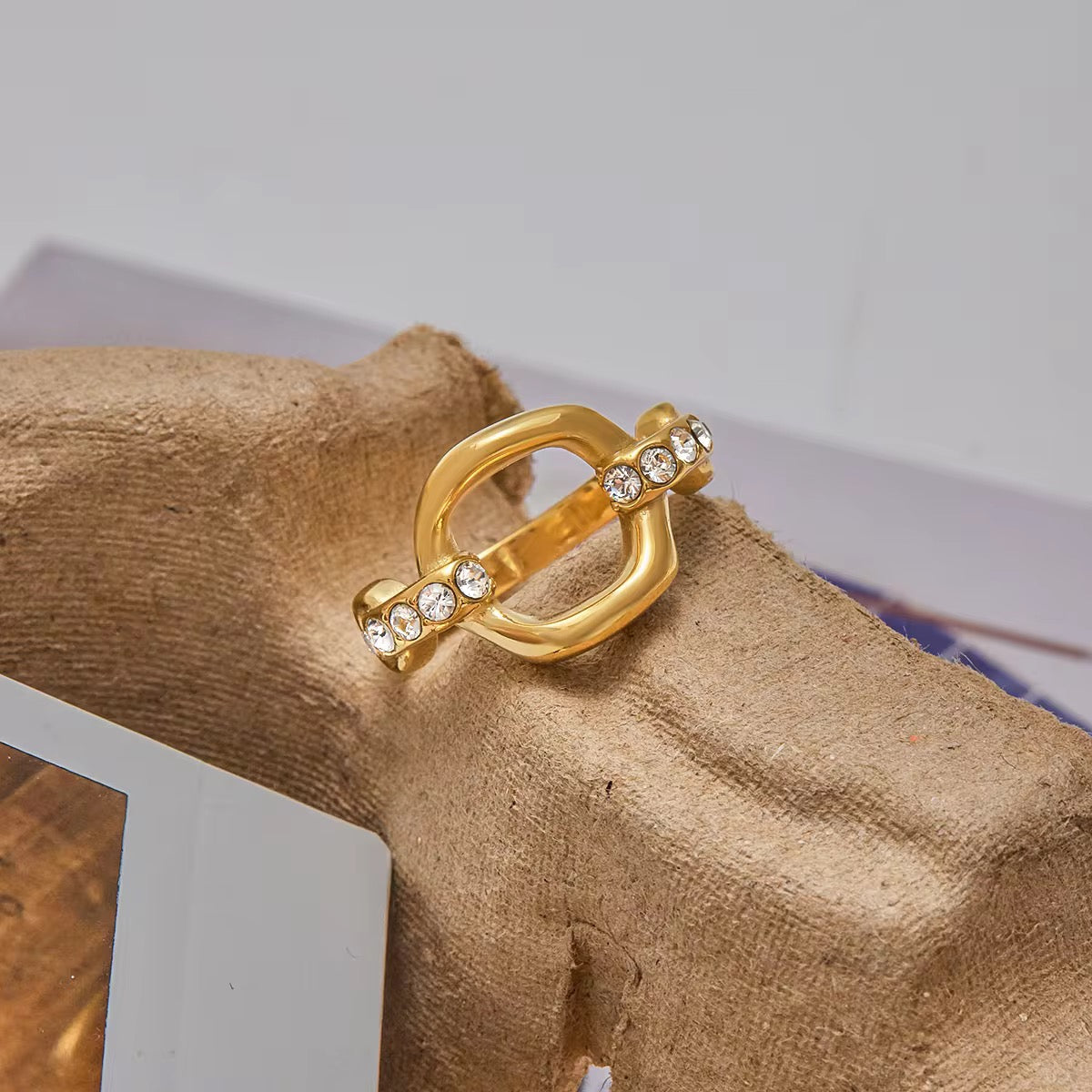 Double Band Crystal Gold Ring