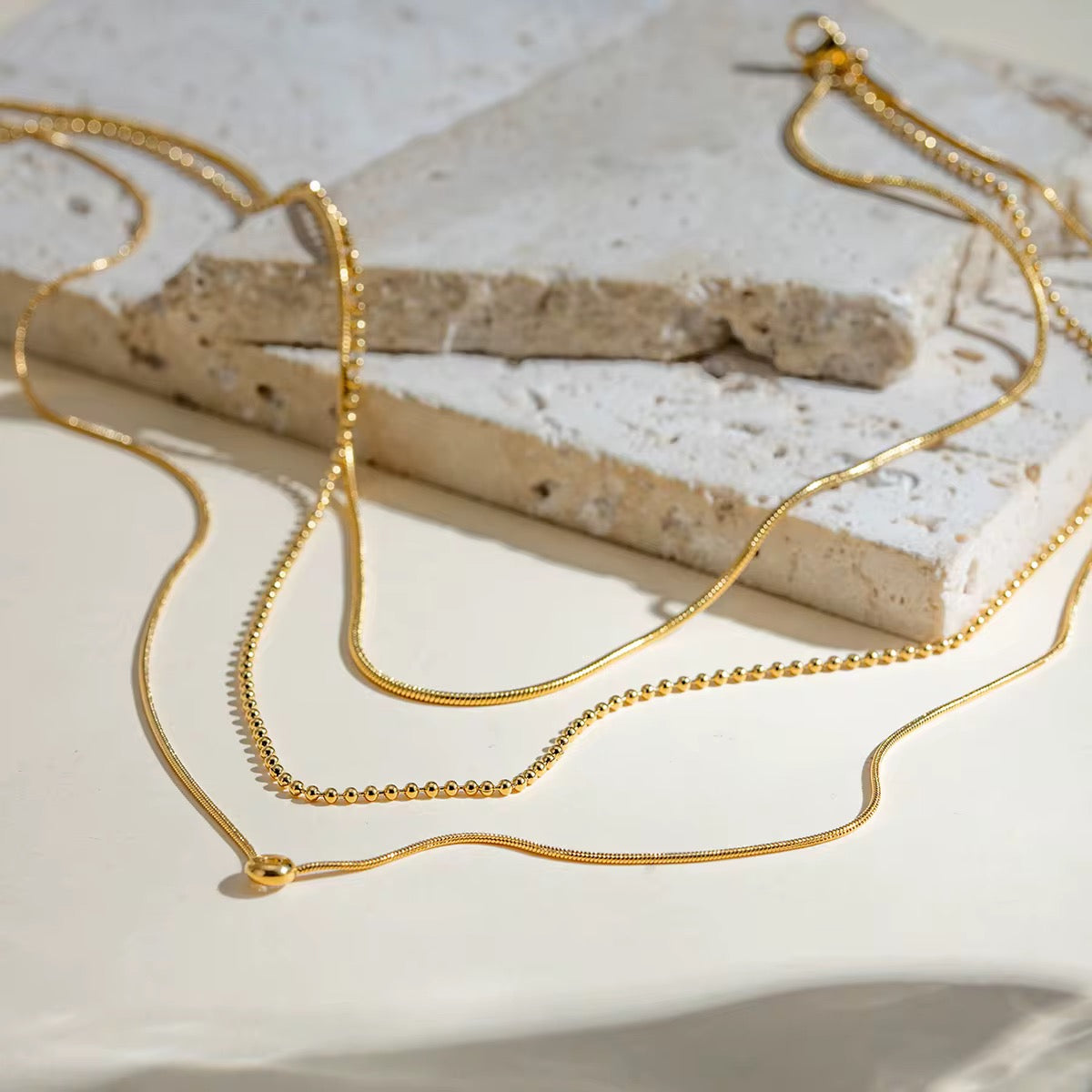 Layered Gold Chain Necklace with Solitaire