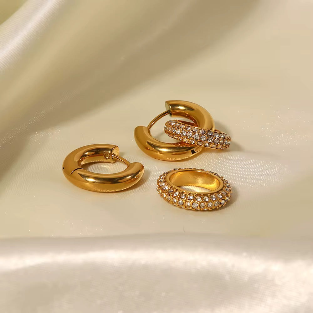 Classic Gold Hoops with Crystal Accents