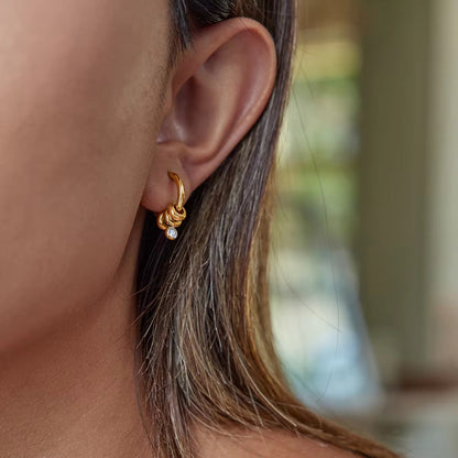 Minimal Gold Hoops with Stone Drop