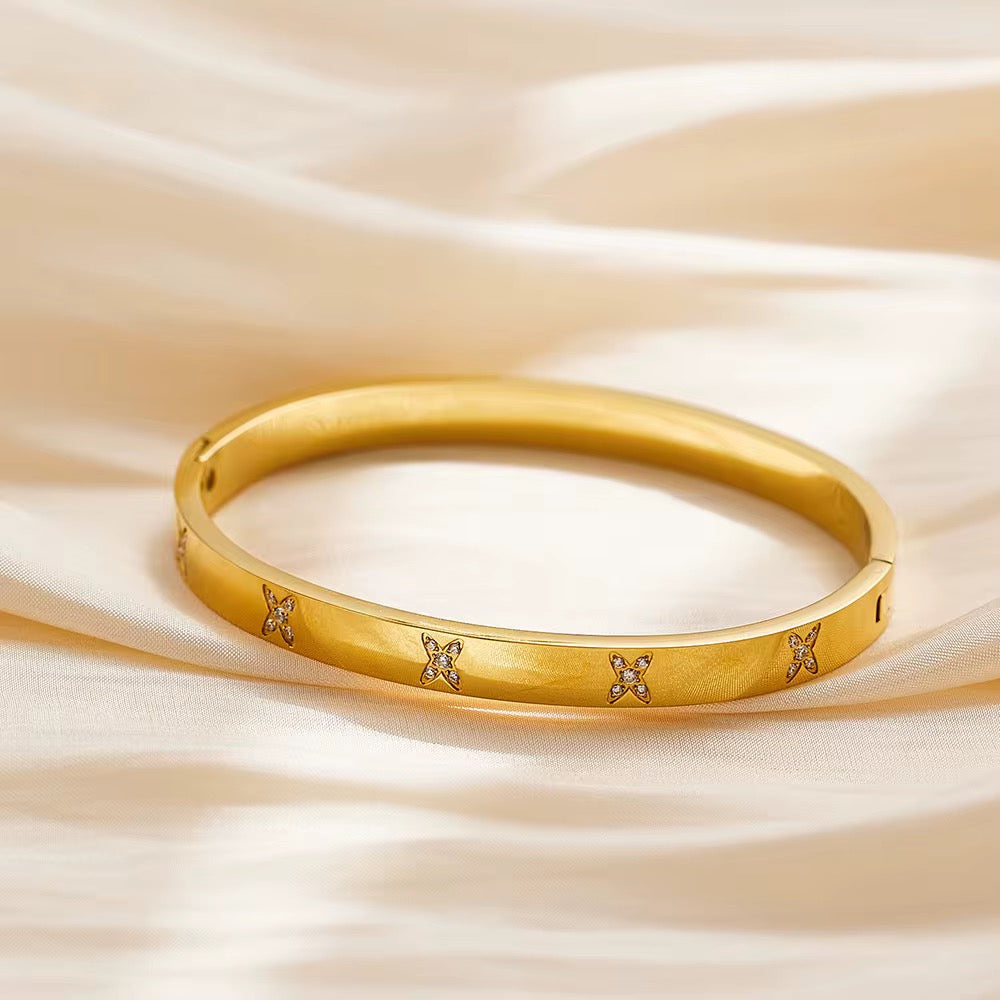 Engraved Crystal Gold Bangle