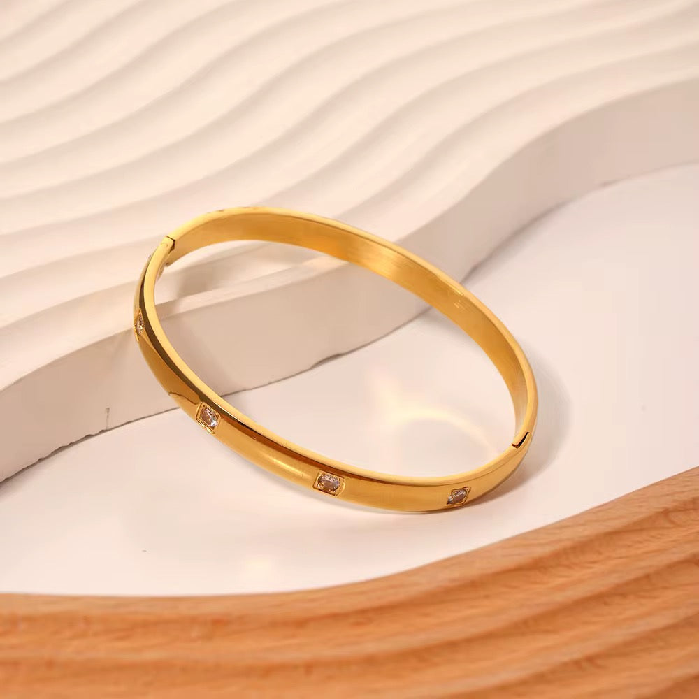 Minimal Crystal-Accent Gold Bangle