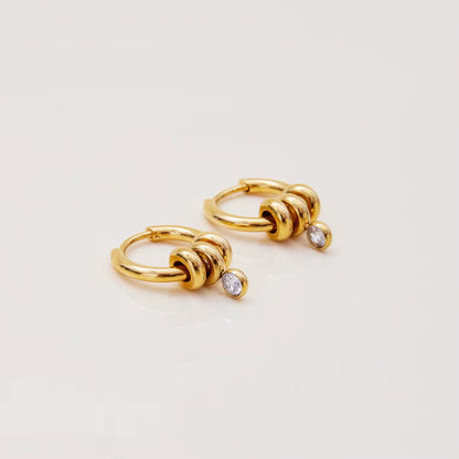 Minimal Gold Hoops with Stone Drop