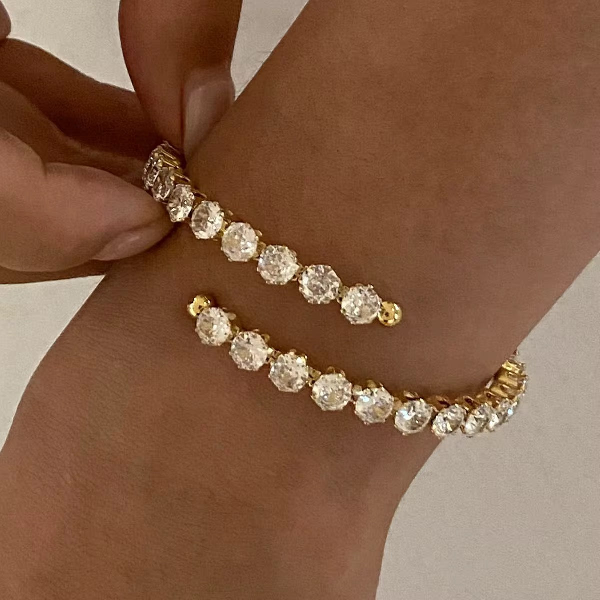 Double Row Crystal Gold Bangle