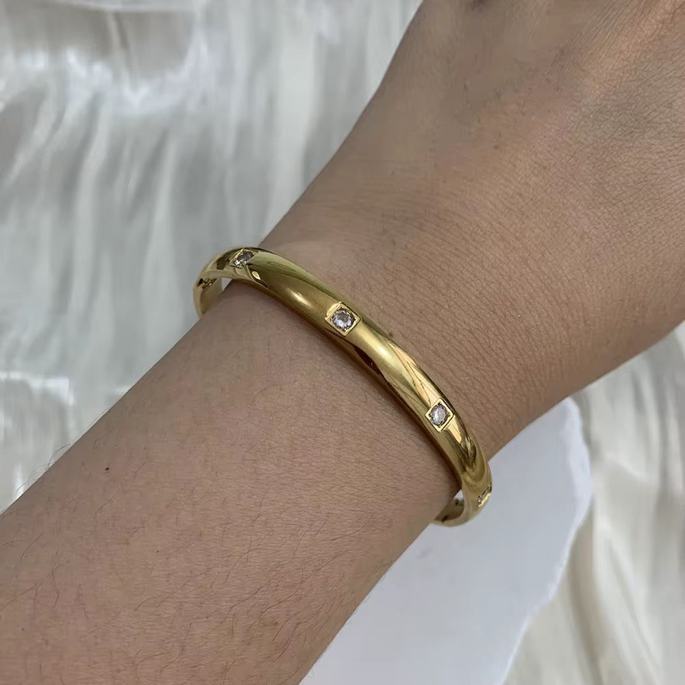 Minimal Crystal-Accent Gold Bangle