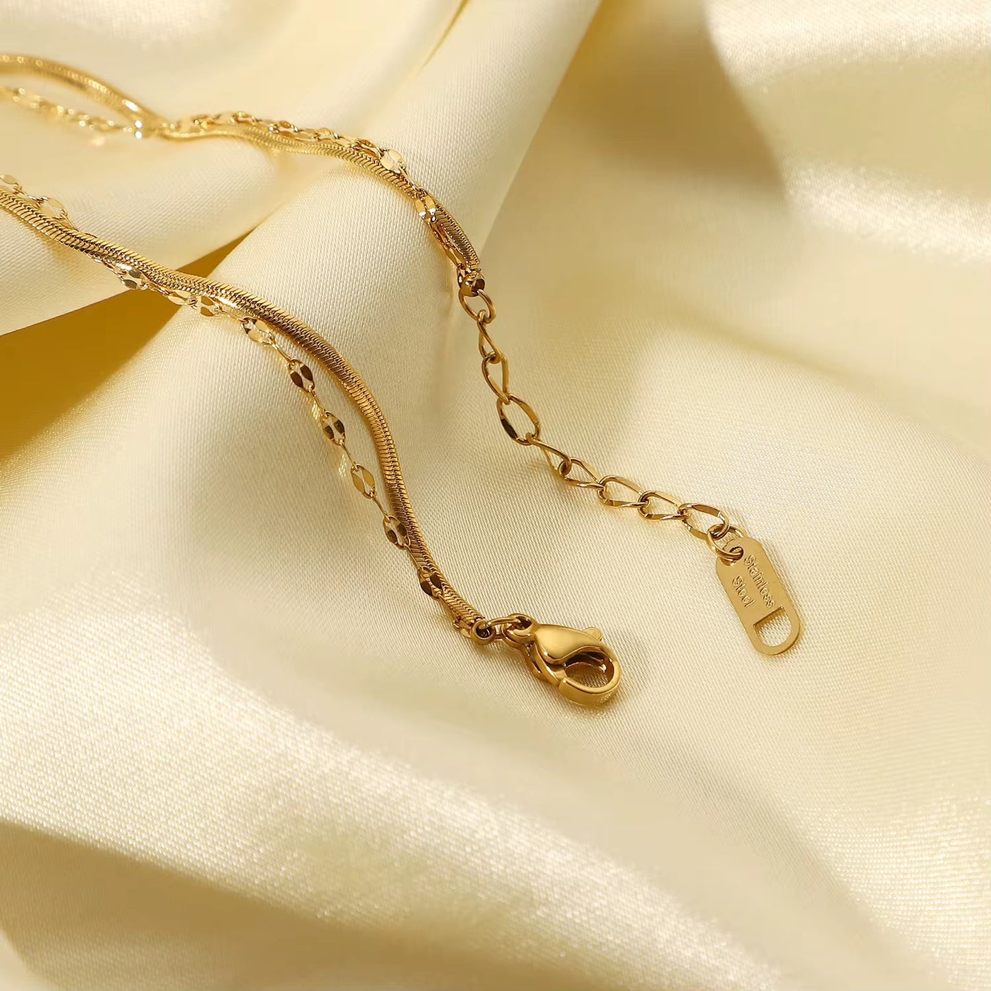 Dual Chain Gold Bracelet with Solitaire Charm