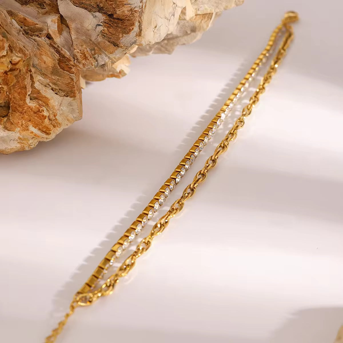Dual Layer Chain & Crystal Bracelet