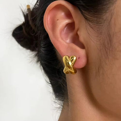 Crossed Gold Stud Earrings
