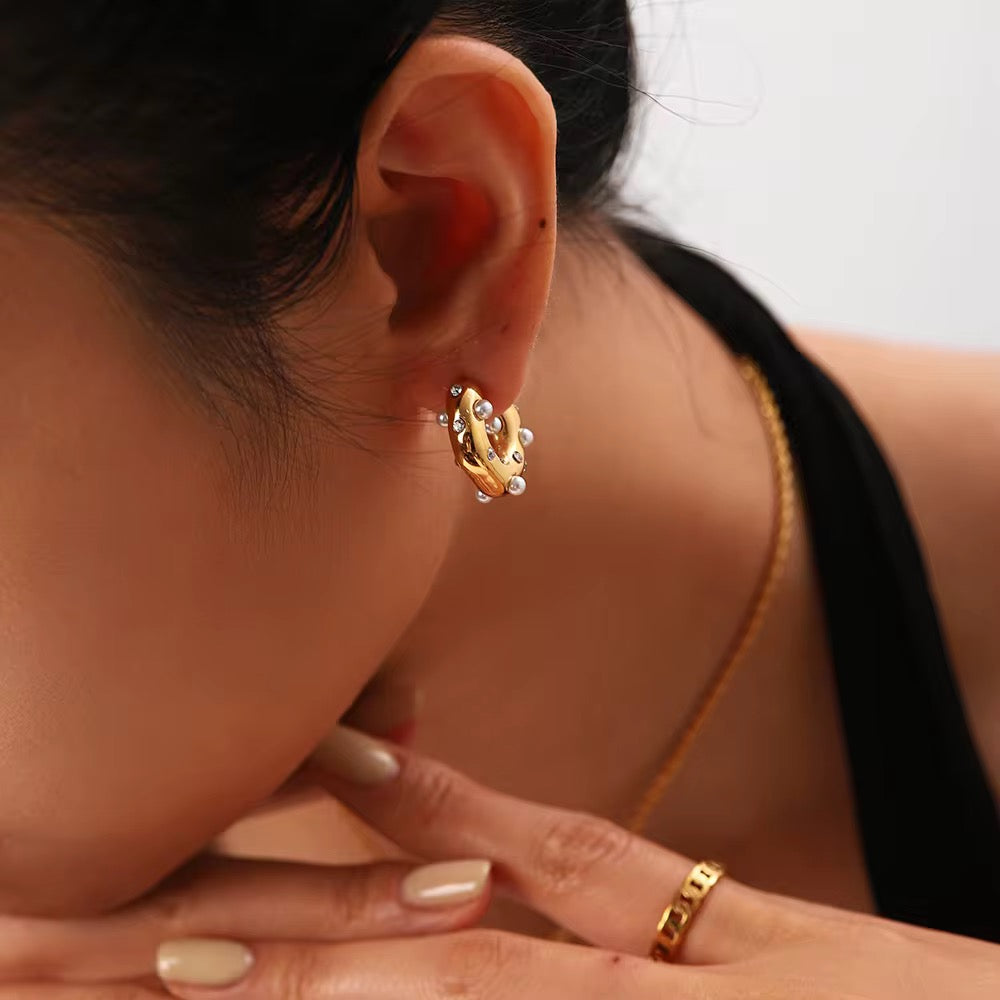 Pearl & Crystal Gold Hoops