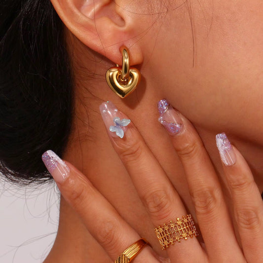 Heart Charm Gold Hoops