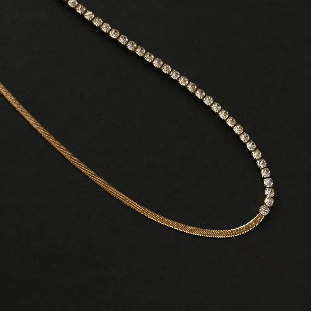 Dual Row Crystal Snake Chain Choker