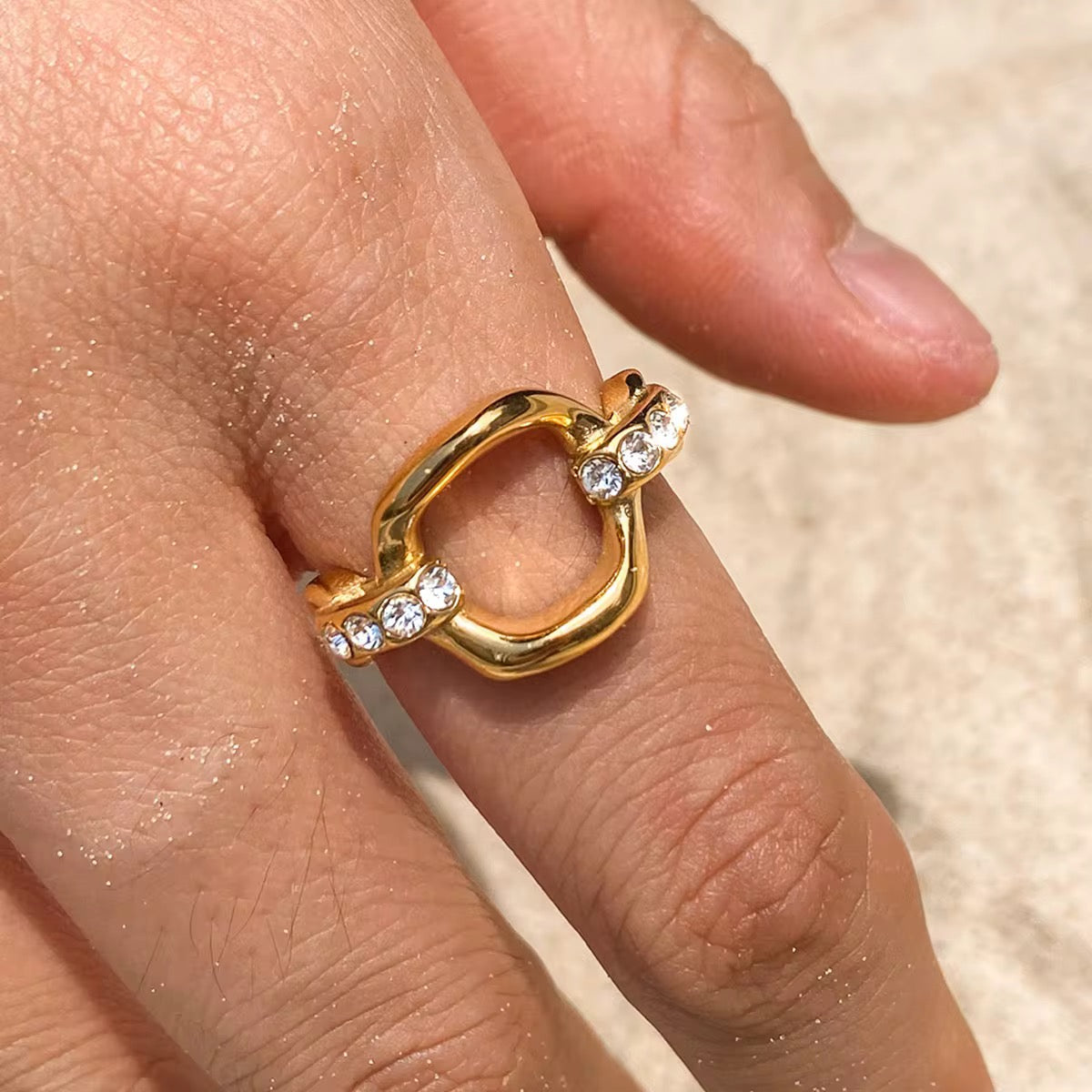 Double Band Crystal Gold Ring
