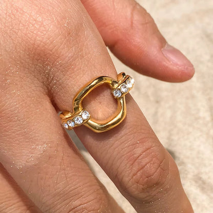 Double Band Crystal Gold Ring