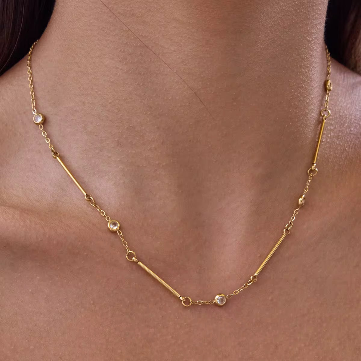 Minimal Bar & Stone Gold Necklace