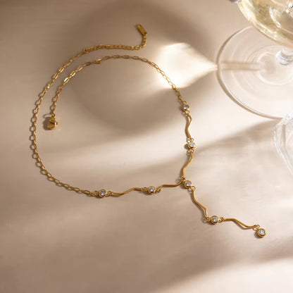 Wave Drop Lariat Necklace