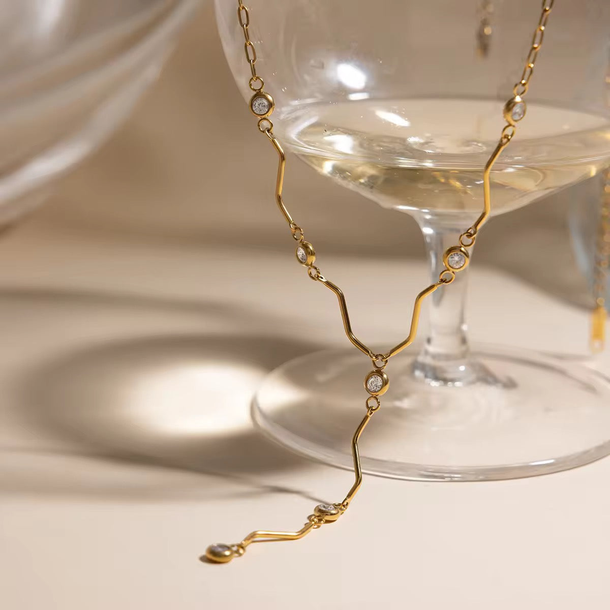 Wave Drop Lariat Necklace