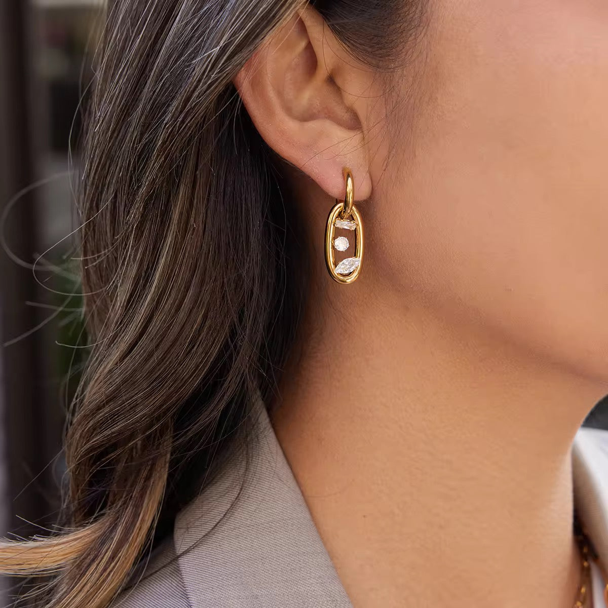 Floating Oval Drops Earrings