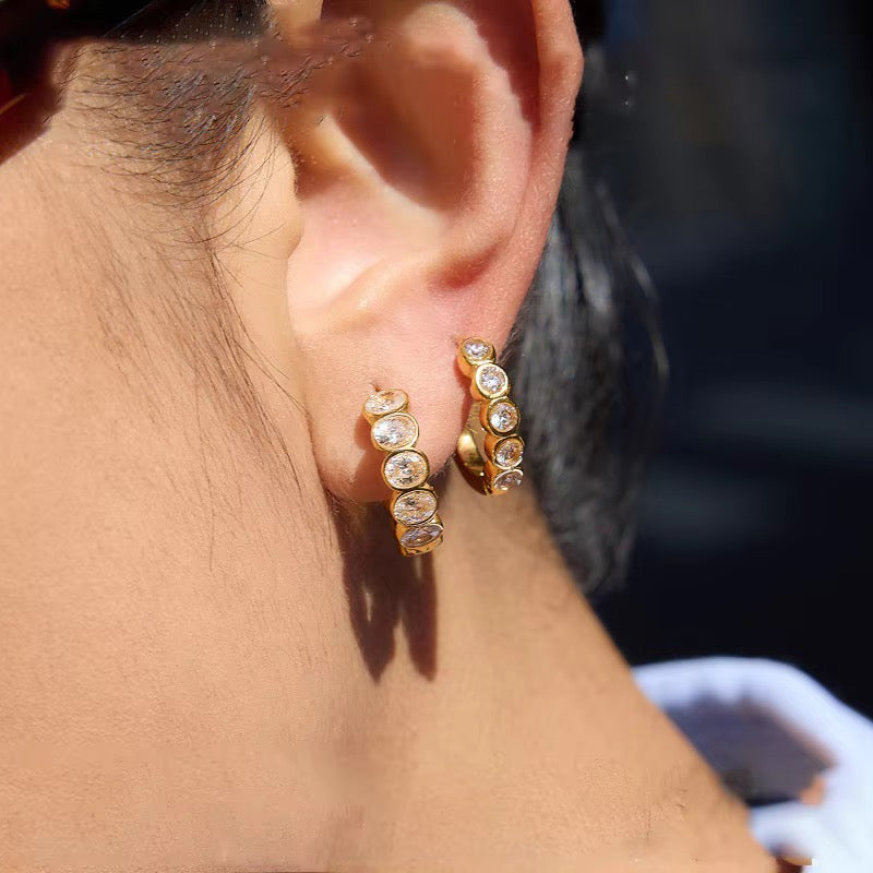 Lyria Oval Gem Huggies Earrings