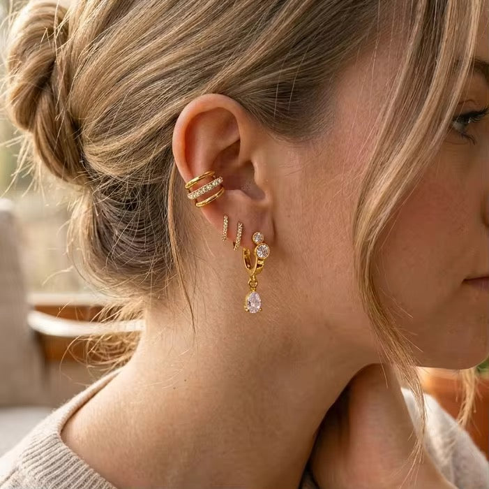 Evadne Tear Drop Huggies Earrings