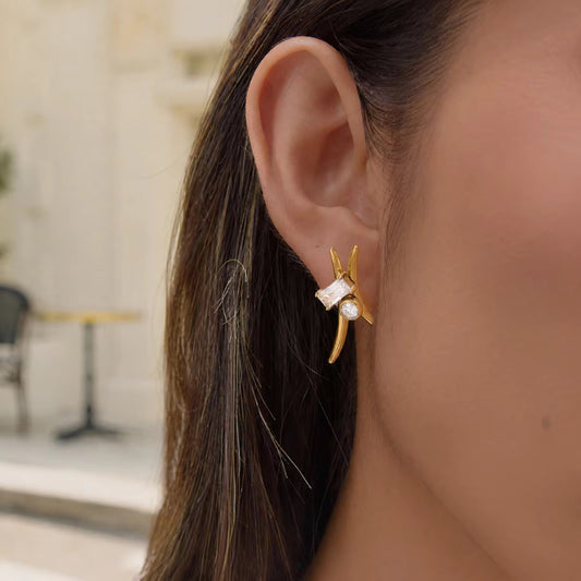 Astra Geometric Cross Earrings