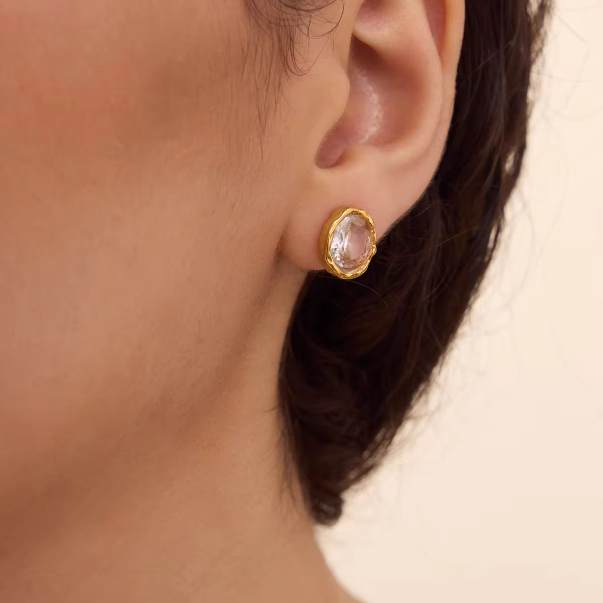 Freya Oval Organic Stud Earrings