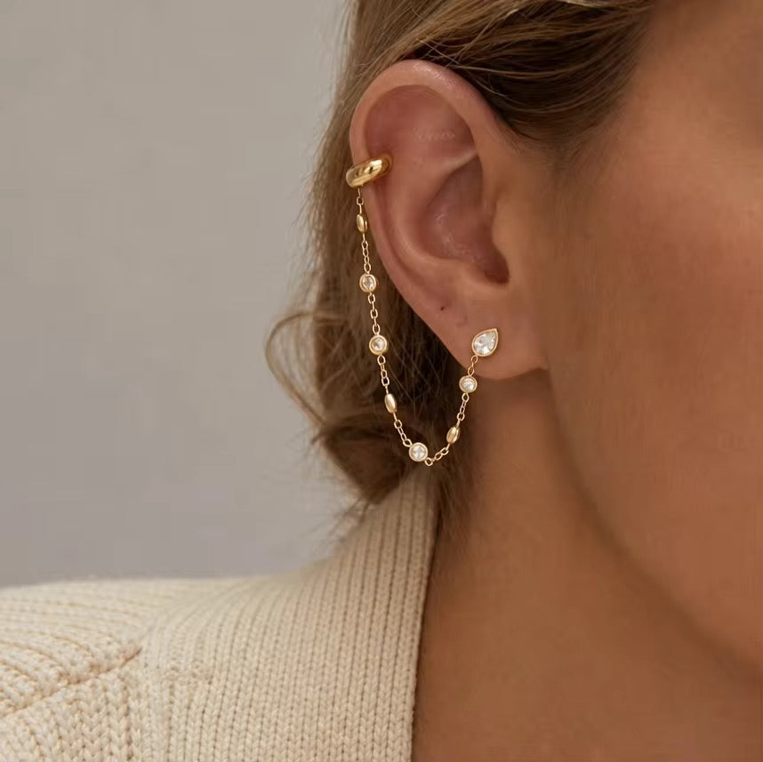 Caspian Dainty Pear Cuff-to-Stud Earring