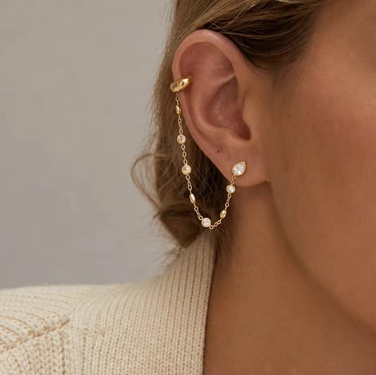 Caspian Dainty Pear Cuff-to-Stud Earring