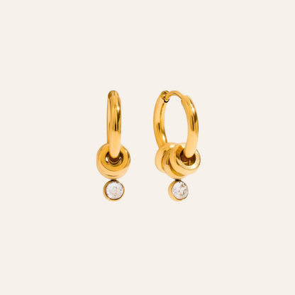 Minimal Gold Hoops with Stone Drop