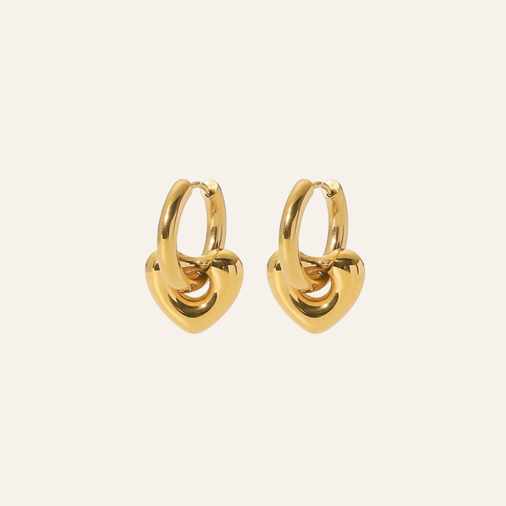 Heart Charm Gold Hoops